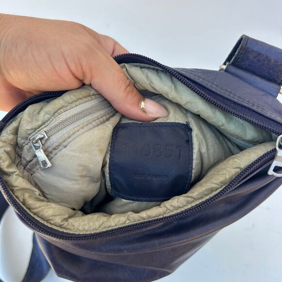 M0851 Leather Blue Crossbody Bag Medium Purse Practical Travel - Picture 5 of 11